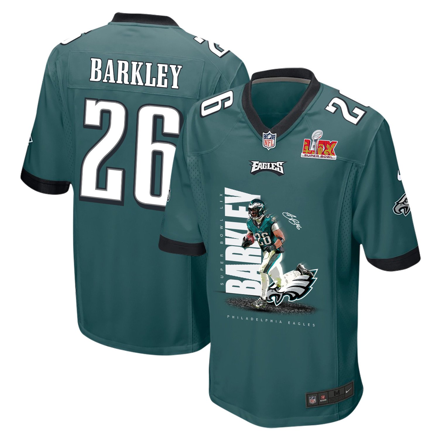 Saquon Barkley 26 Philadelphia Eagles 'Barkley No Bite' Game Men Jersey - Midnight Green JS1450 Saliibo