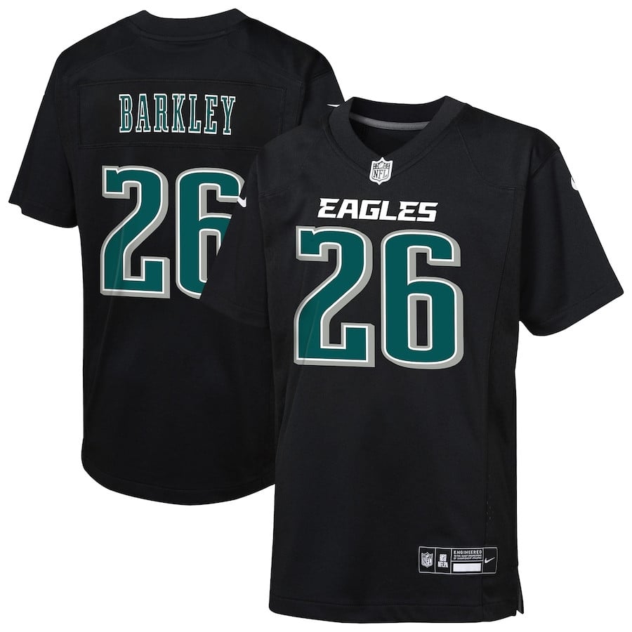 Saquon Barkley 26 Philadelphia Eagles Fashion Game YOUTH Jersey - Carbon Black JS9739 Saliibo