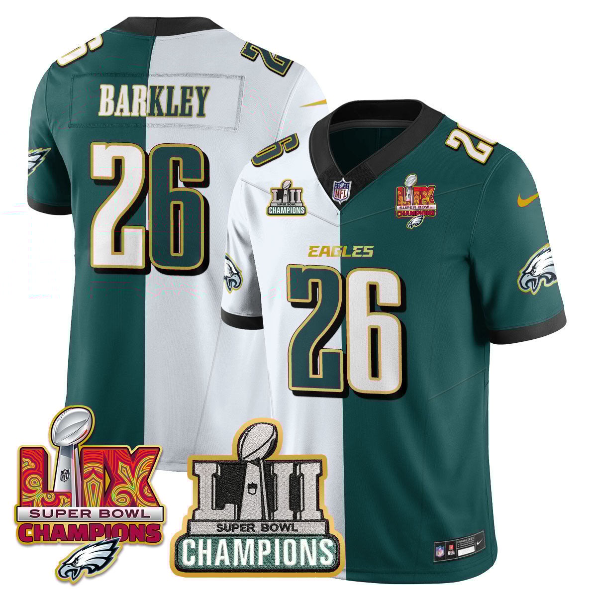 Saquon Barkley 26 Philadelphia Eagles LII-LIX Super Bowl Champions Vapor Limited Gold Jersey - Split JS5723 Saliibo