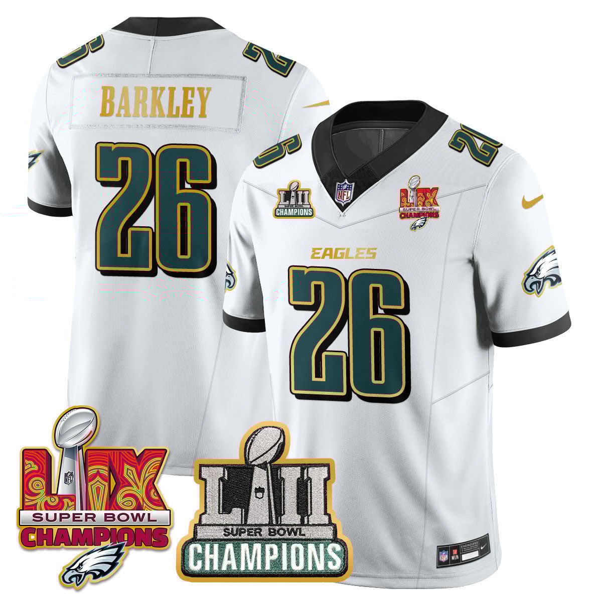 Saquon Barkley 26 Philadelphia Eagles LII-LIX Super Bowl Champions Vapor Limited Gold Jersey - White JS6075 Saliibo