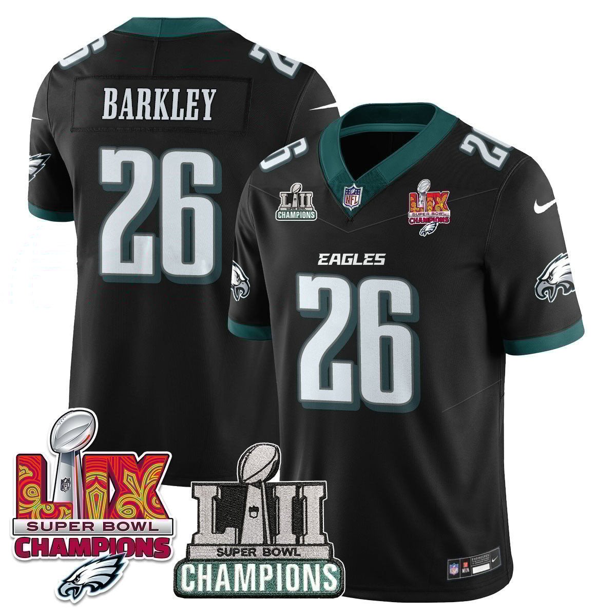Saquon Barkley 26 Philadelphia Eagles LII-LIX Super Bowl Champions Vapor Limited Jersey - Black JS6402 Saliibo