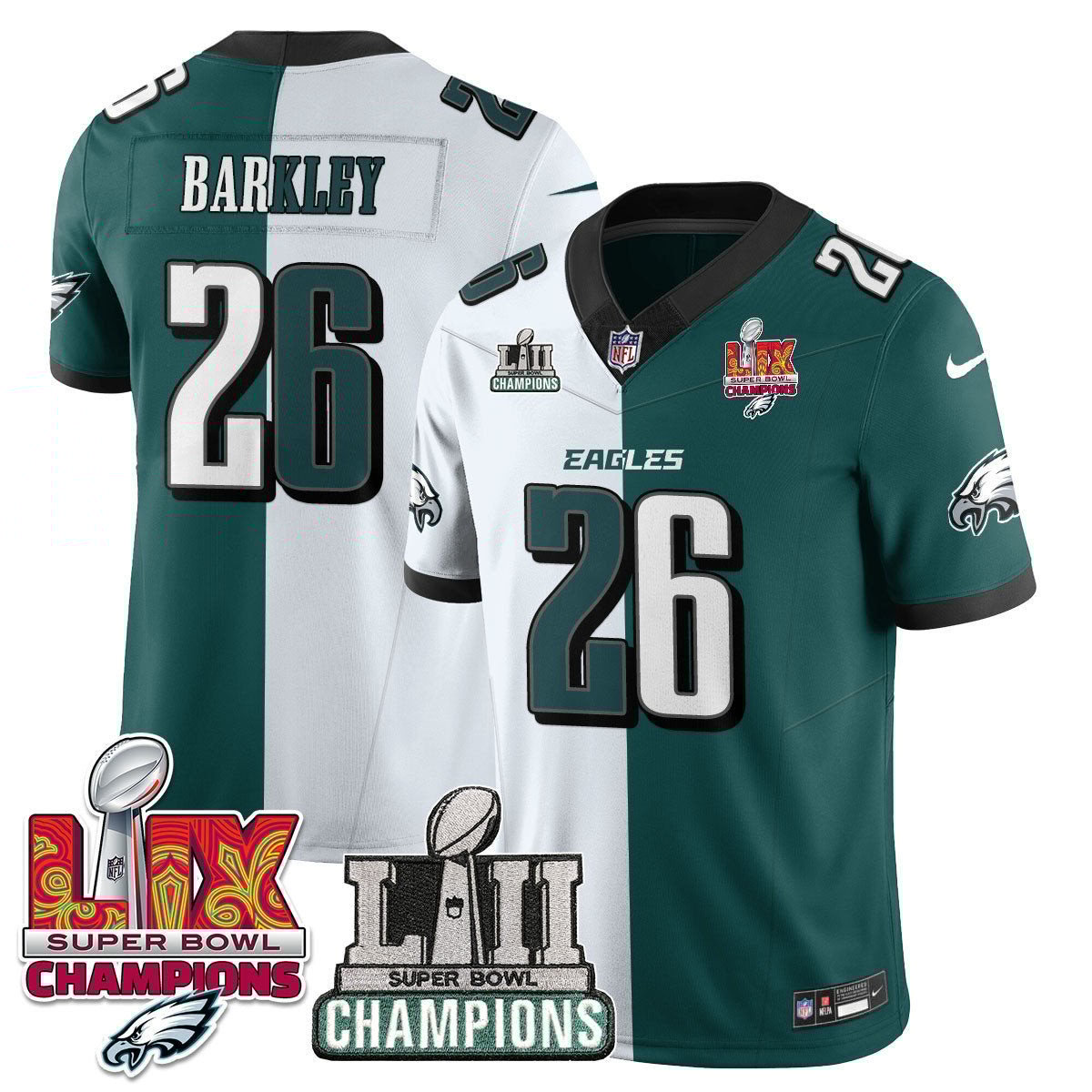 Saquon Barkley 26 Philadelphia Eagles LII-LIX Super Bowl Champions Vapor Limited Jersey - Split JS1568 Saliibo