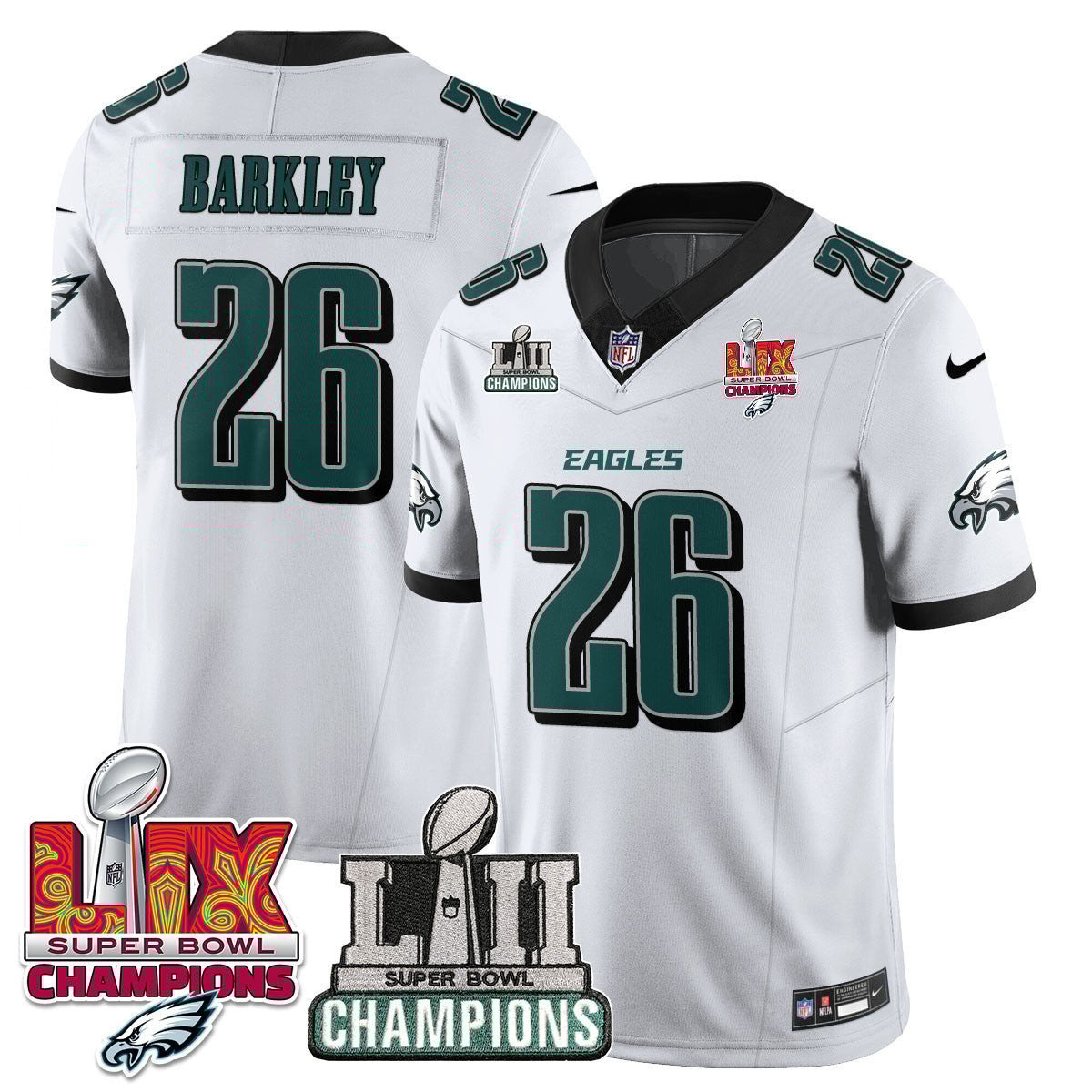 Saquon Barkley 26 Philadelphia Eagles LII-LIX Super Bowl Champions Vapor Limited Jersey - White JS7399 Saliibo