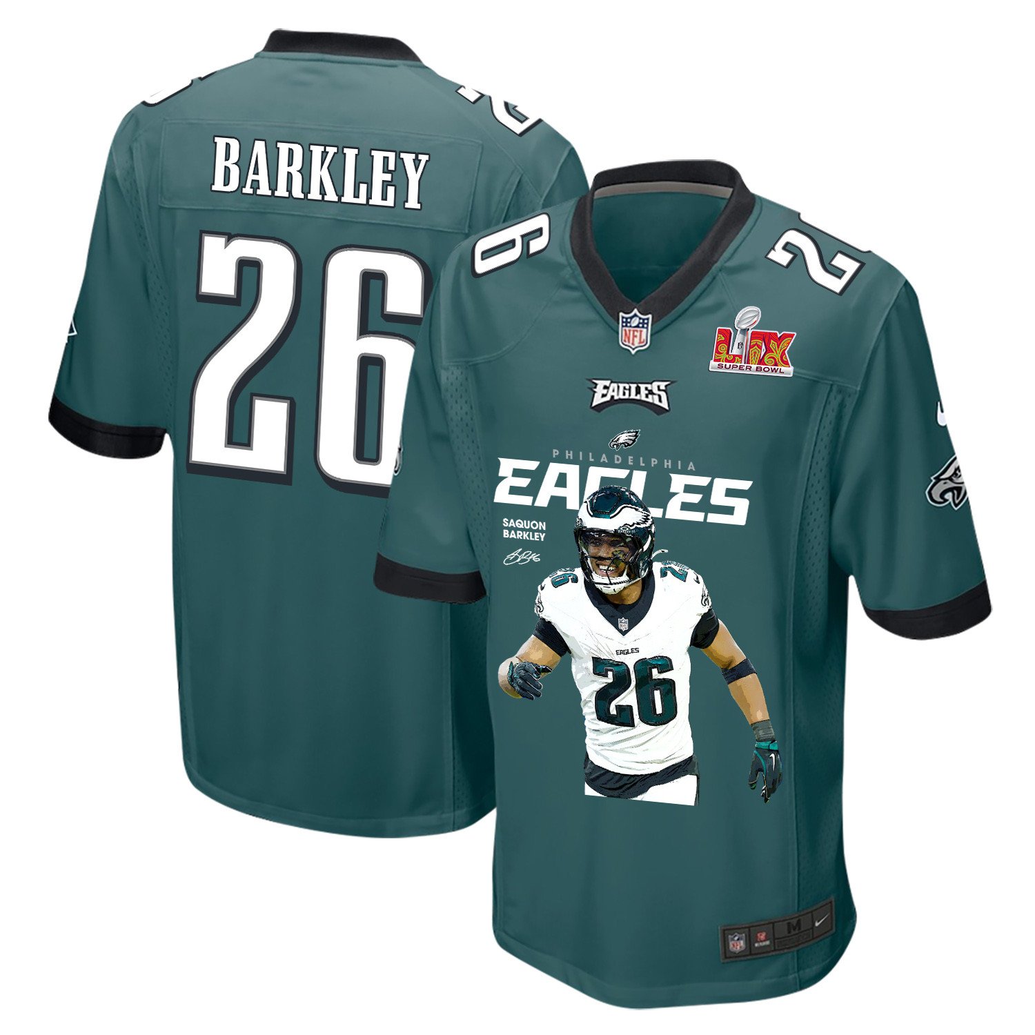 Saquon Barkley 26 Philadelphia Eagles 'Say-Say' Game Men Jersey - Midnight Green JS6184 Saliibo