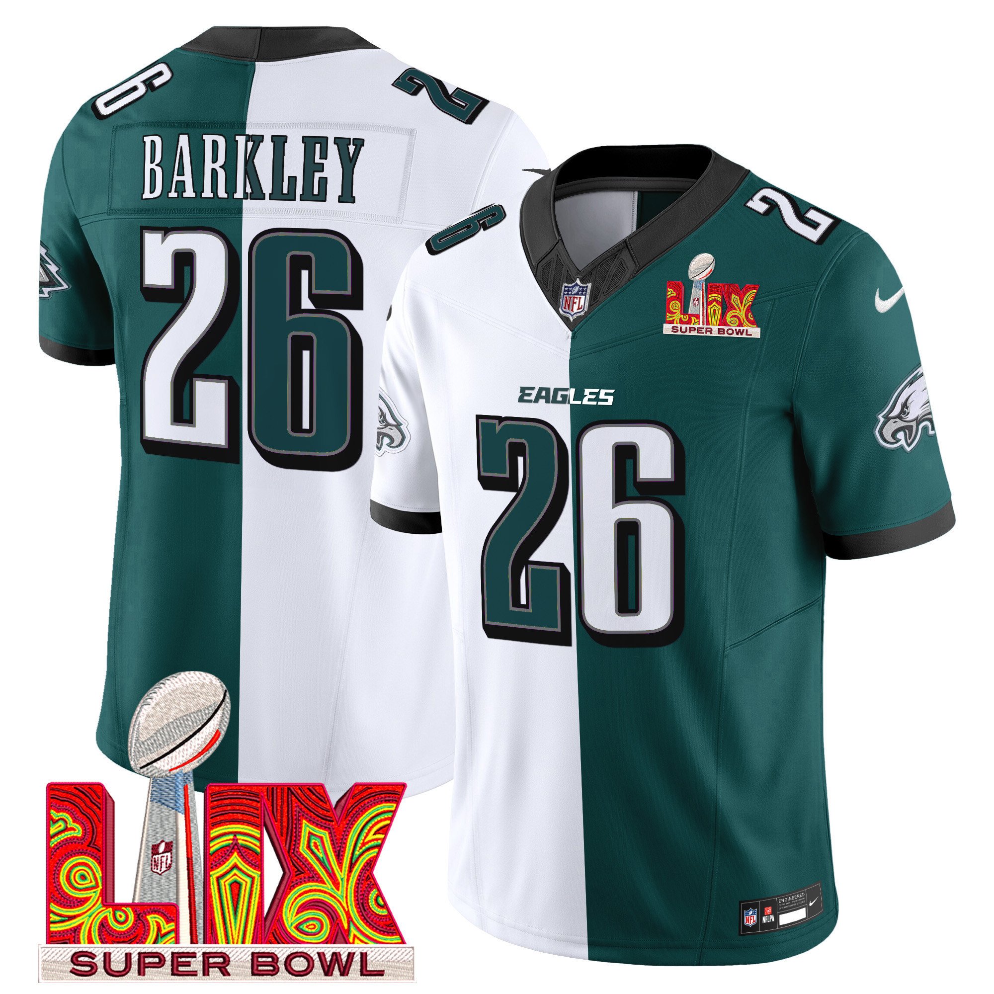 Saquon Barkley 26 Philadelphia Eagles Super Bowl Champions LIX Patch Vapor Limited Jersey - Split JS9561 Saliibo