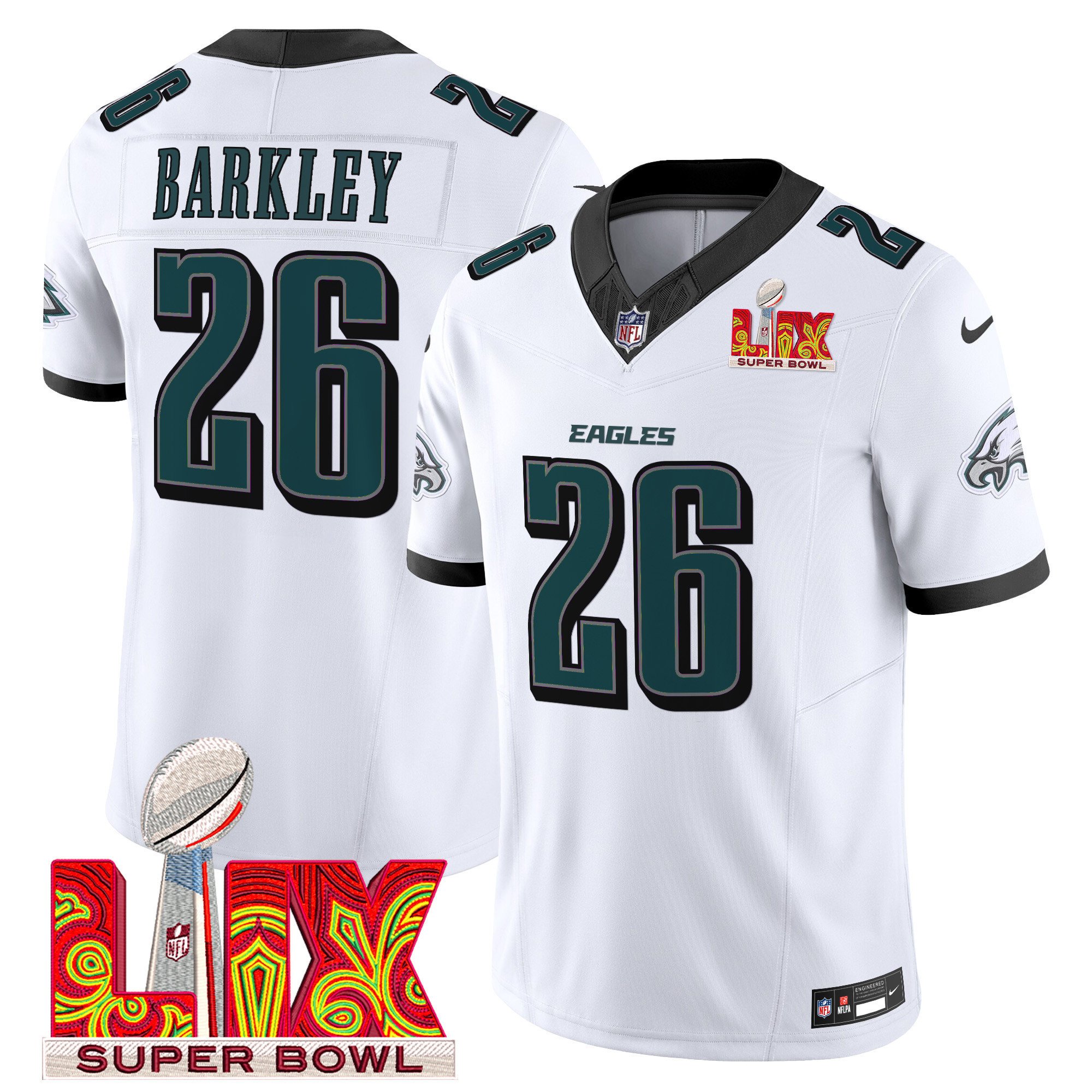 Saquon Barkley 26 Philadelphia Eagles Super Bowl Champions LIX Patch Vapor Limited Jersey - White JS8223 Saliibo