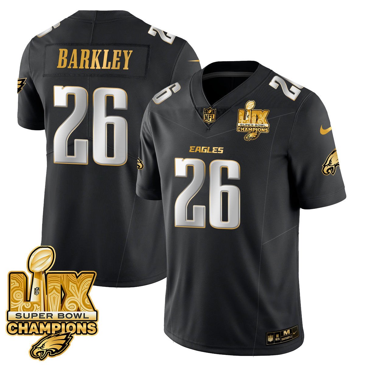 Saquon Barkley 26 Philadelphia Eagles Super Bowl LIX Champions Gold Vapor Limited Jersey - Black Gold JS7509 Saliibo
