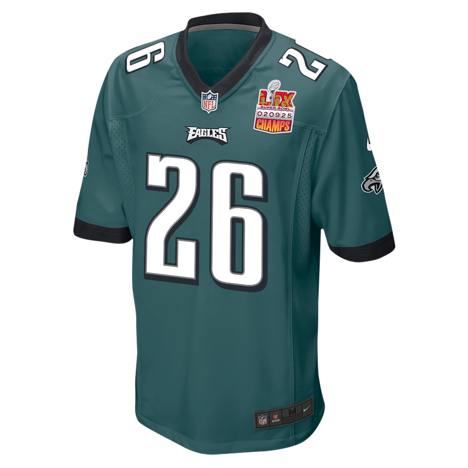 Saquon Barkley 26 Philadelphia Eagles Super Bowl LIX Champions Patch Game Men Jersey - Midnight Green JS2559 Saliibo - Image 3