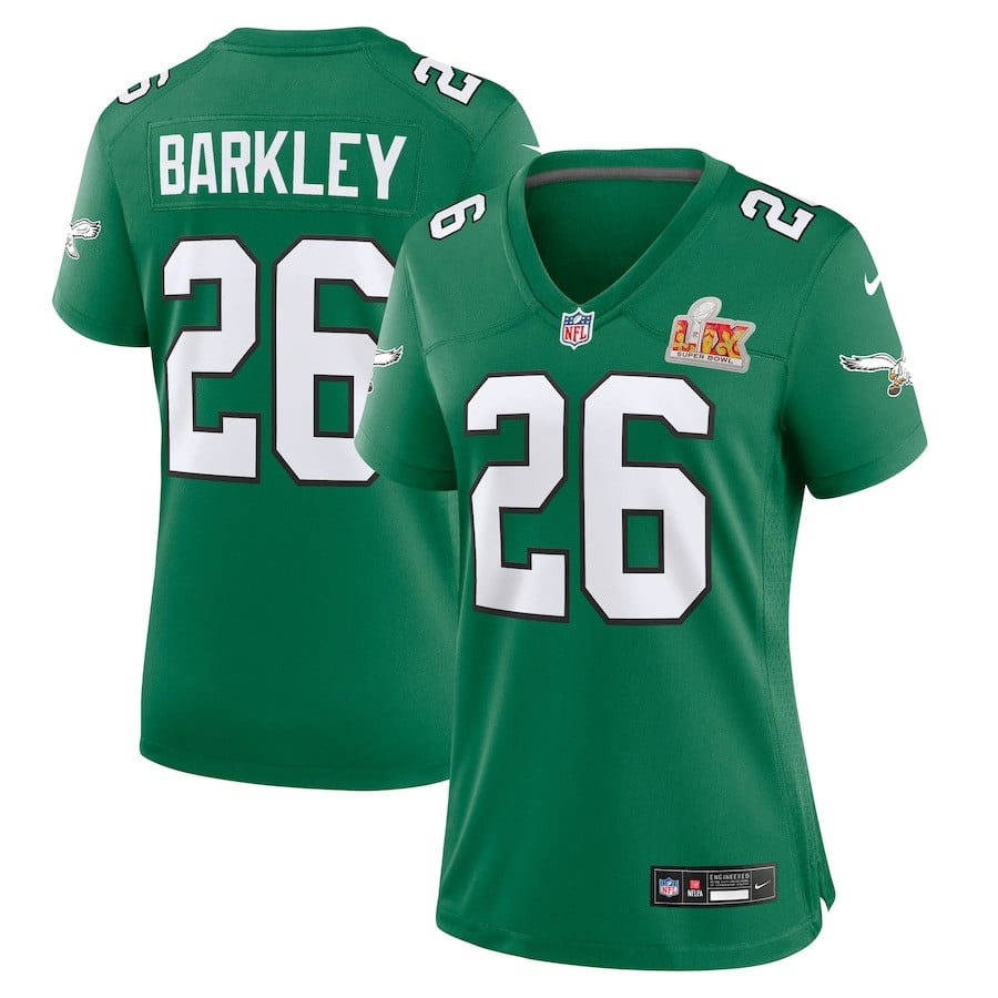 Saquon Barkley 26 Philadelphia Eagles Women's Super Bowl LIX 2nd Alternate Game Jersey - Kelly Green JS4978 Saliibo