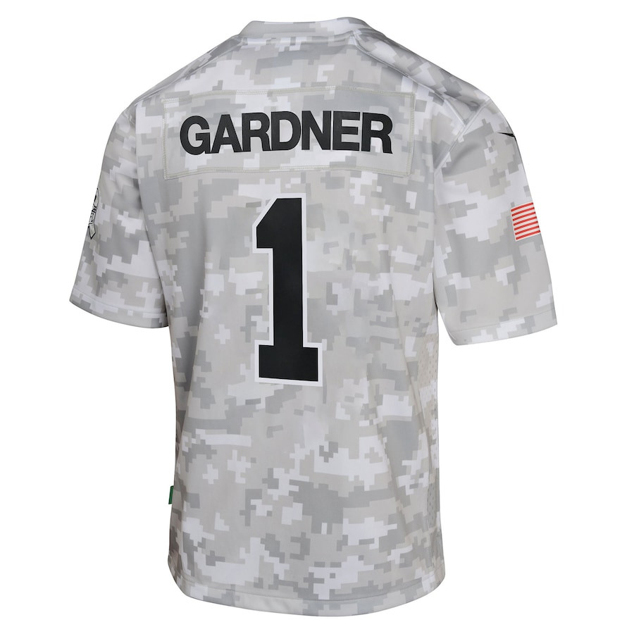 Sauce Gardner 1 New York Jets 2024 Salute to Service Game YOUTH Jersey - Arctic Camo JS9753 Saliibo - Image 3