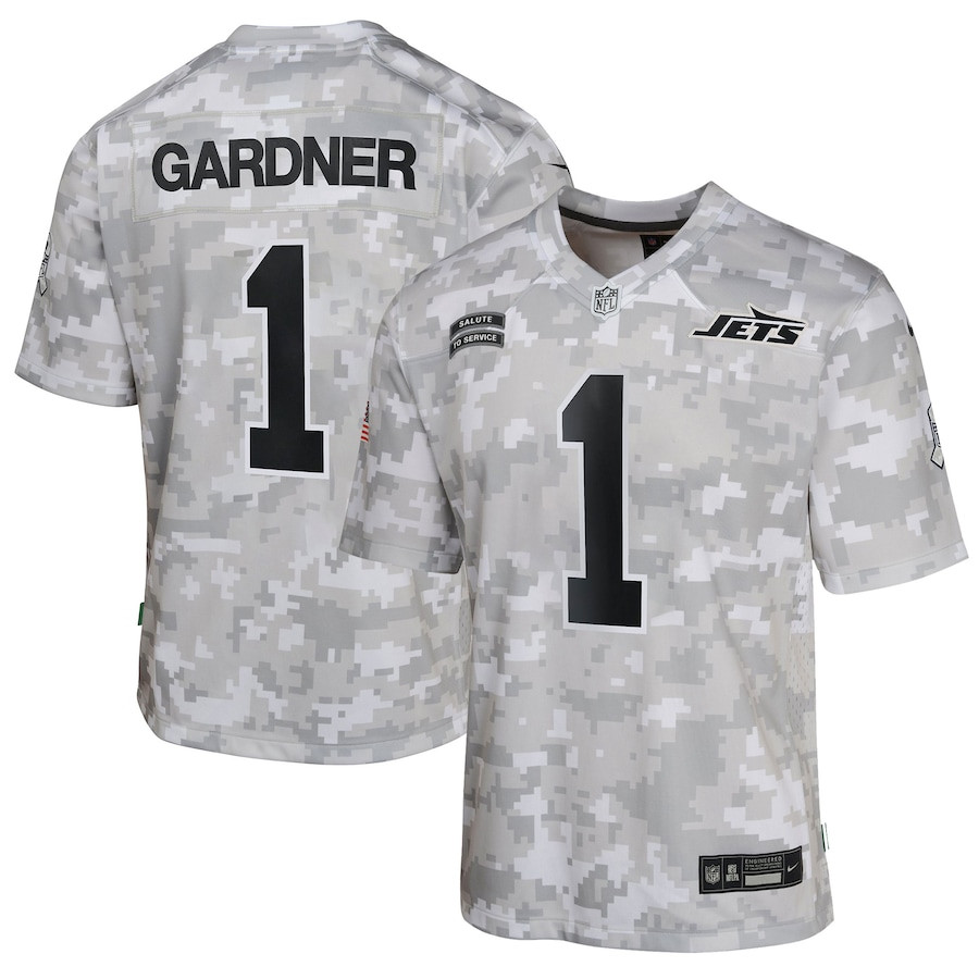 Sauce Gardner 1 New York Jets 2024 Salute to Service Game YOUTH Jersey - Arctic Camo JS9753 Saliibo