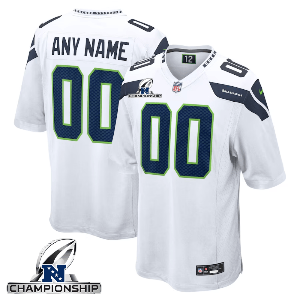Seattle Seahawks AFC Championship Patch Game Men Custom Jersey - White JS7602 Saliibo