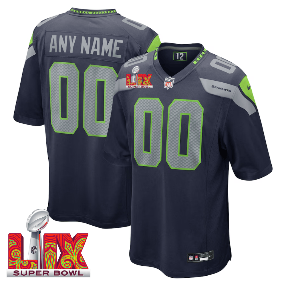Seattle Seahawks Super Bowl LIX Patch Game Men Custom Jersey - College Navy JS7852 Saliibo
