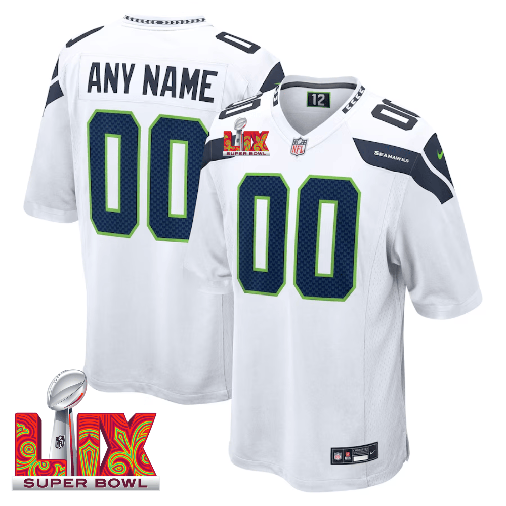 Seattle Seahawks Super Bowl LIX Patch Game Men Custom Jersey - White JS4449 Saliibo