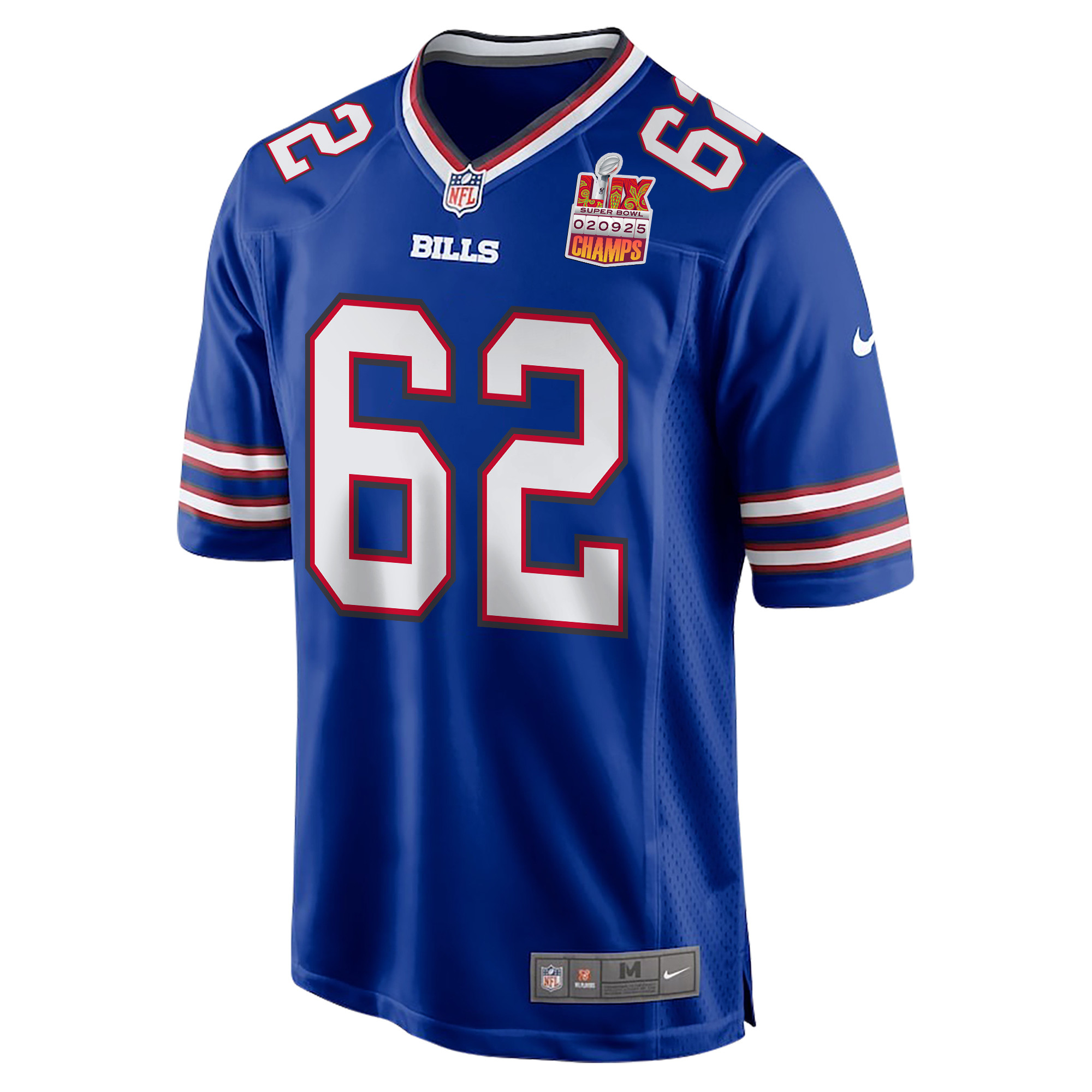 Sedrick Van Pran-Granger 62 Buffalo Bills Super Bowl LIX Champions Patch Game Men Jersey - Royal JS8970 Saliibo - Image 3