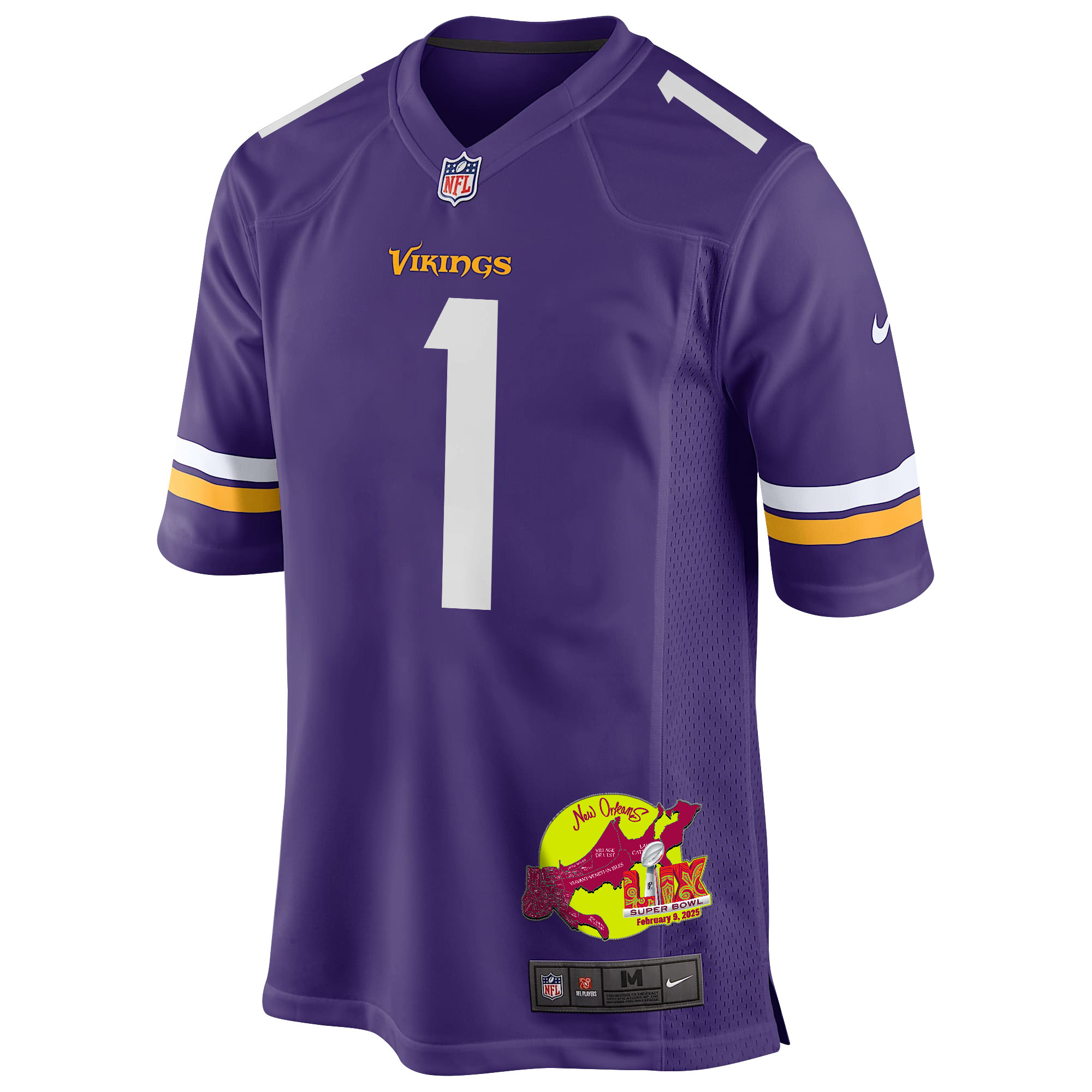 Shaq Griffin 1 Minnesota Vikings Super Bowl LIX New Orleans Patch Game Men Jersey - Purple JS9950 Saliibo - Image 3