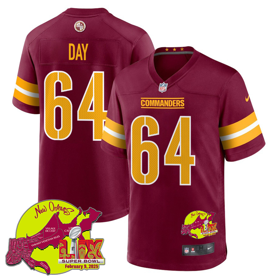 Sheldon Day 64 Washington Commanders Super Bowl LIX New Orleans Patch Game Men Jersey - Burgundy JS4659 Saliibo
