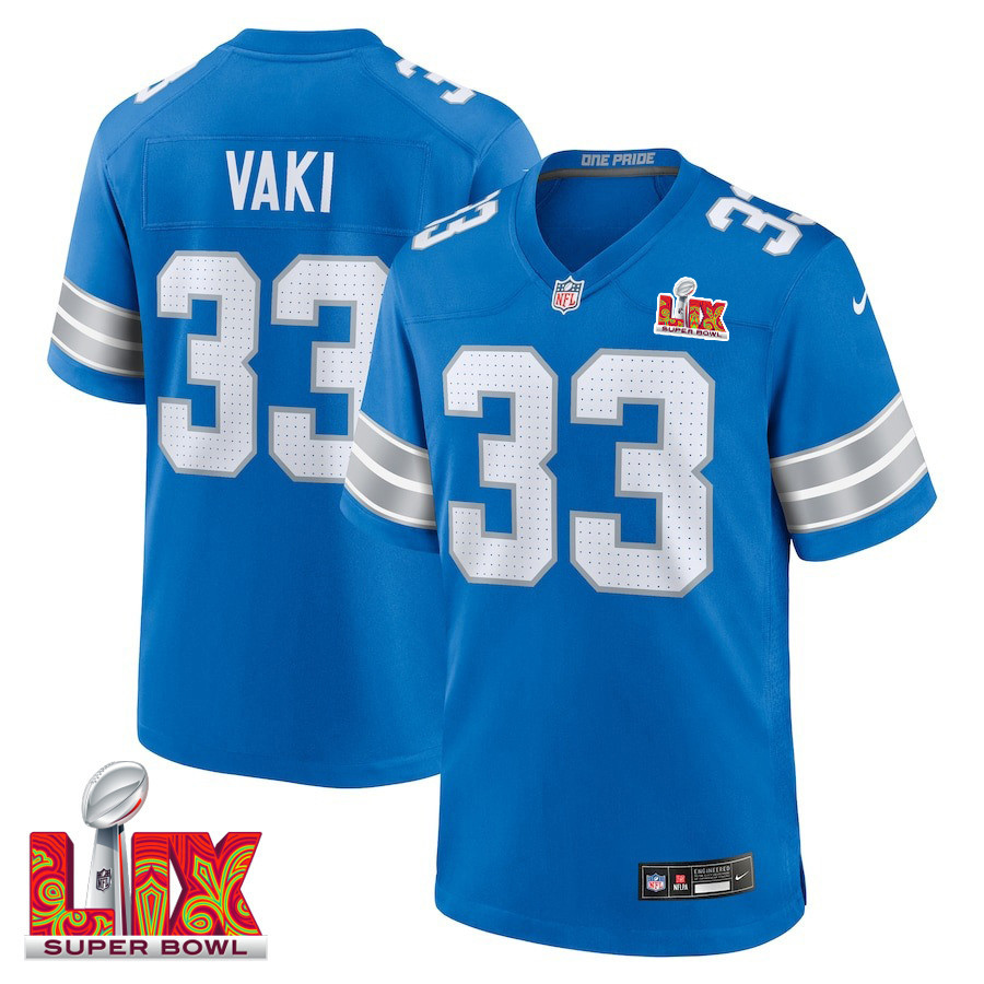 Sione Vaki #33 Detroit Lions Super Bowl LIX Jersey - Men's - Blue JS4238 Saliibo