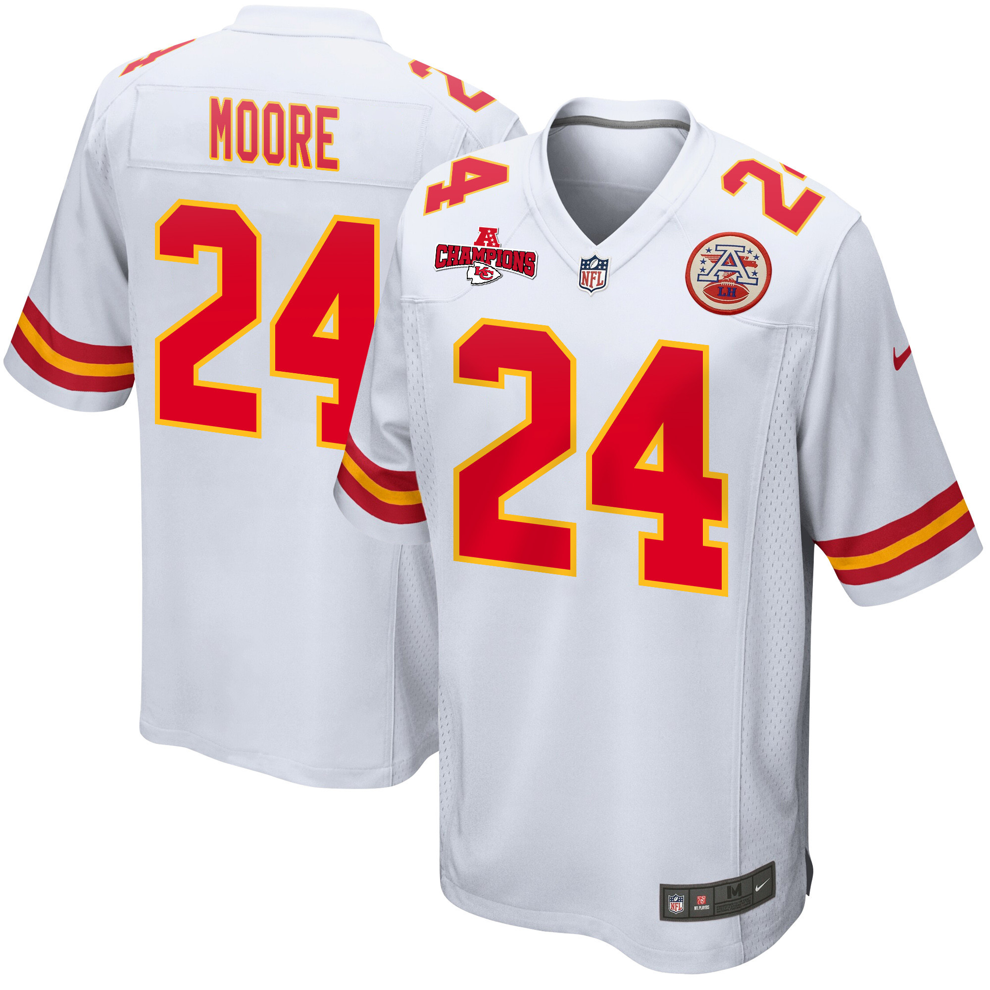 Skyy Moore 24 Kansas City Chiefs AFC Champions Patch Game Men Jersey - White JS2536 Saliibo