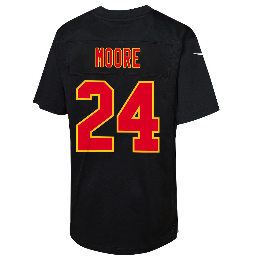Skyy Moore 24 Kansas City Chiefs Super Bowl LVIII Champions 4 Stars Patch Fashion Game YOUTH Jersey - Carbon Black JS2963 Saliibo - Image 3