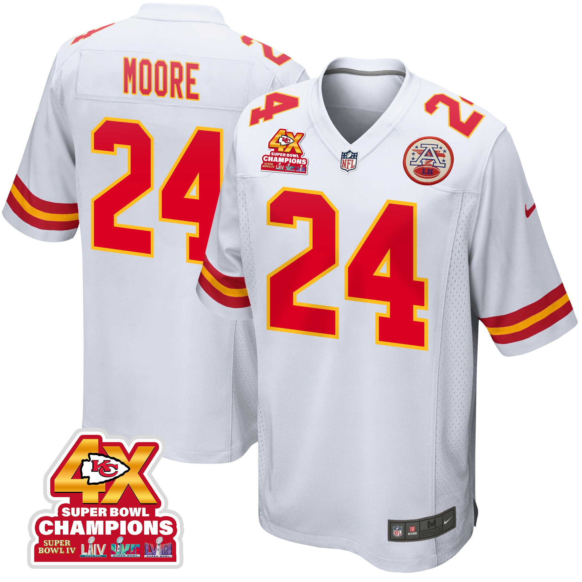 Skyy Moore 24 Kansas City Chiefs Super Bowl LVIII Champions 4X Game Men Jersey - White JS5784 Saliibo