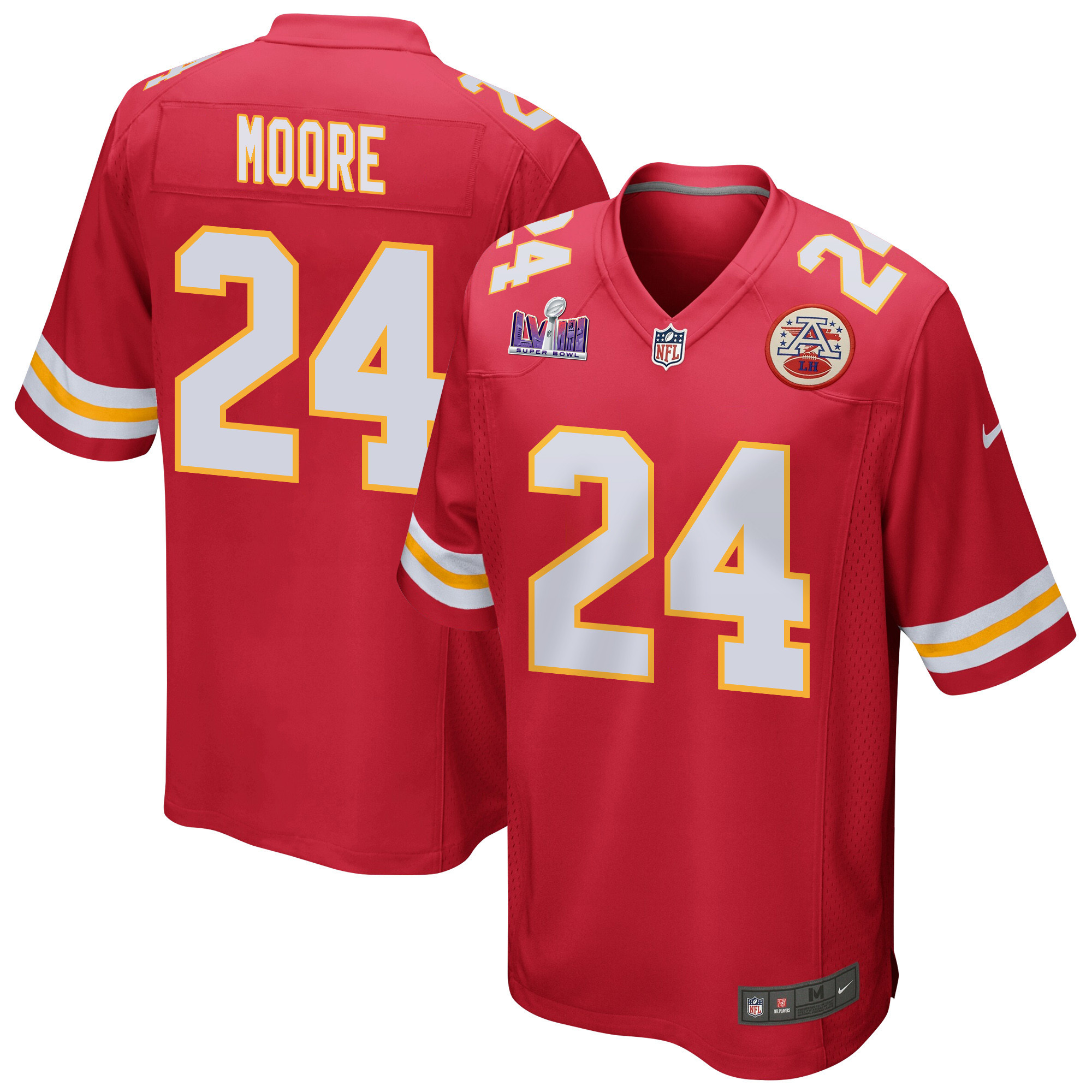 Skyy Moore 24 Kansas City Chiefs Super Bowl LVIII Patch Game Men Jersey - Red JS7285 Saliibo