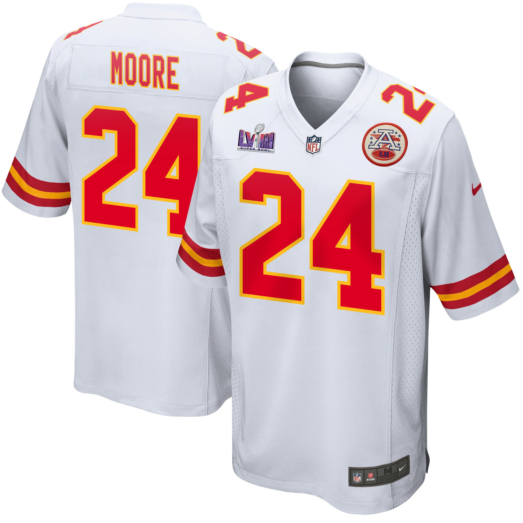 Skyy Moore 24 Kansas City Chiefs Super Bowl LVIII Patch Game Men Jersey - White JS3131 Saliibo