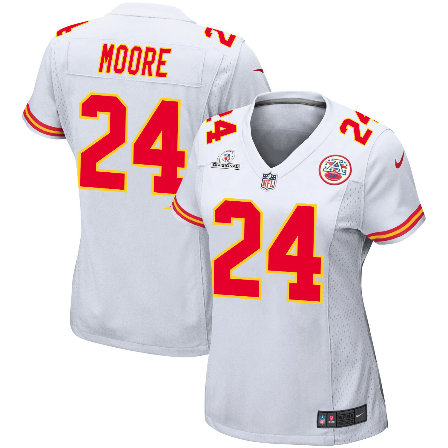 Skyy Moore 24 Kansas City Chiefs Super Bowl LVIII Patch Game Women Jersey - White JS2609 Saliibo