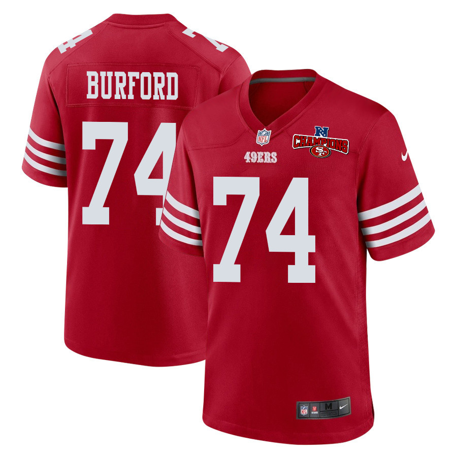Spencer Burford 74 San Francisco 49ers NFC Champions Patch Game Men Jersey - Scarlet JS9993 Saliibo