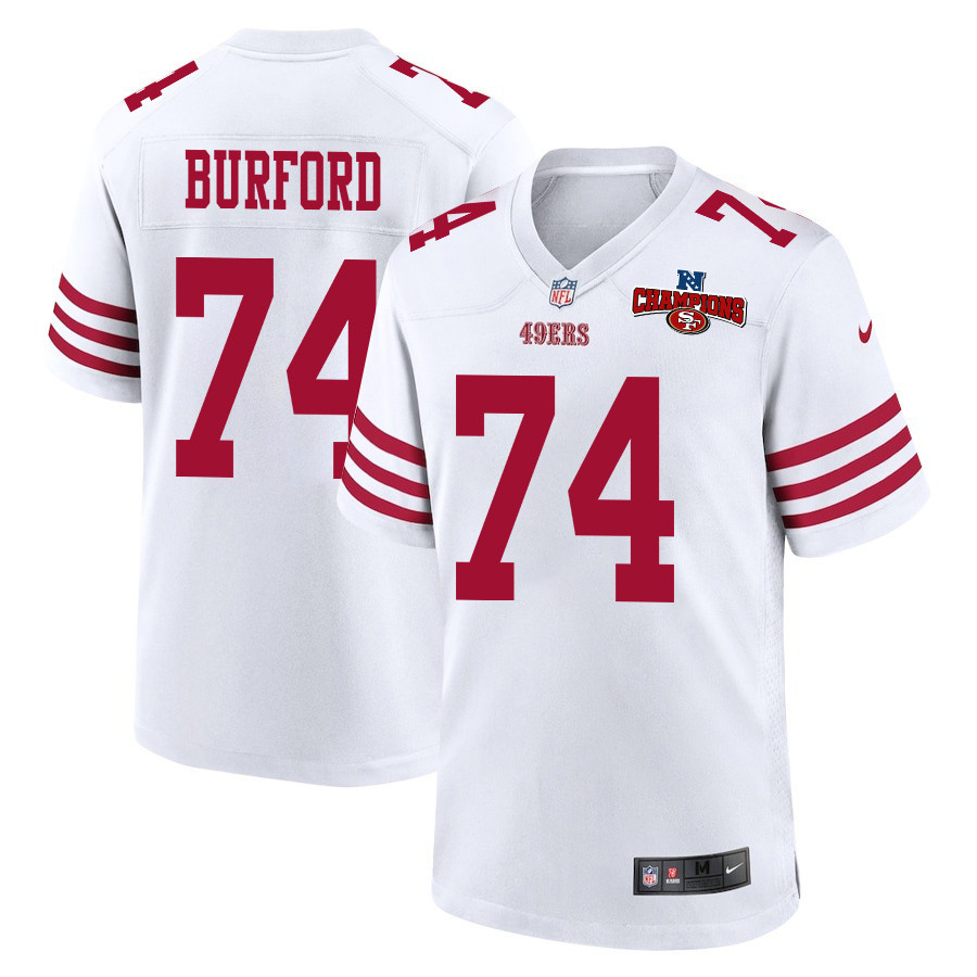 Spencer Burford 74 San Francisco 49ers NFC Champions Patch Game Men Jersey - White JS5801 Saliibo