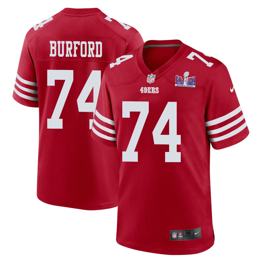 Spencer Burford 74 San Francisco 49ers Super Bowl LVIII Patch Game Men Jersey - Scarlet JS8899 Saliibo