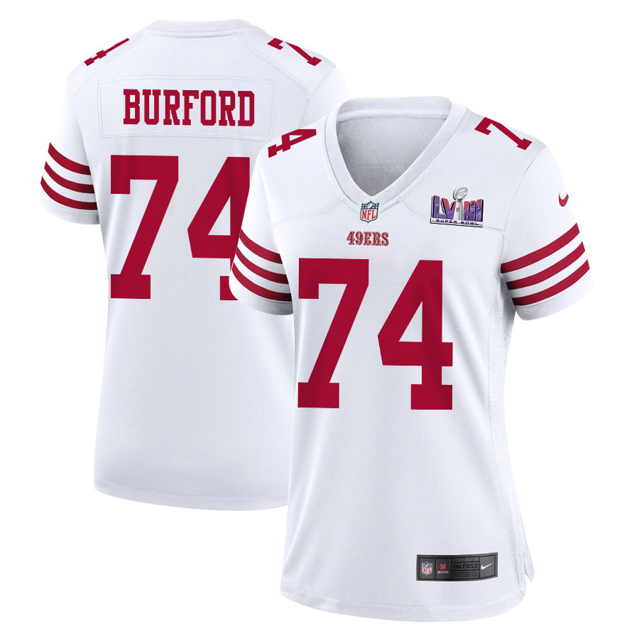 Spencer Burford 74 San Francisco 49ers Super Bowl LVIII Patch Game Women Jersey - White JS7313 Saliibo