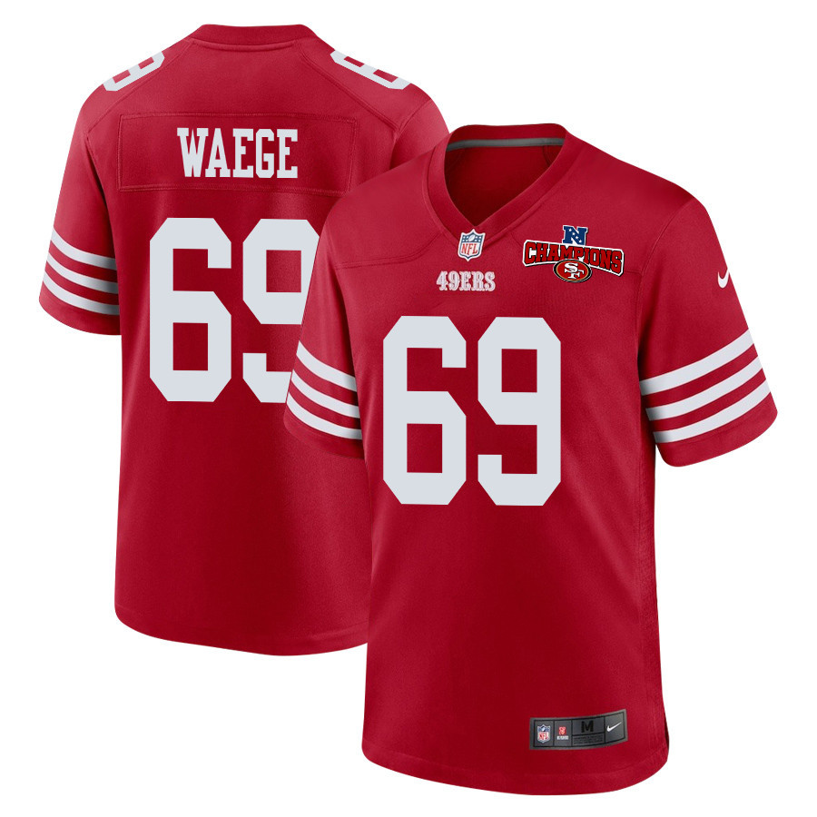 Spencer Waege 69 San Francisco 49ers NFC Champions Patch Game Men Jersey - Scarlet JS4267 Saliibo