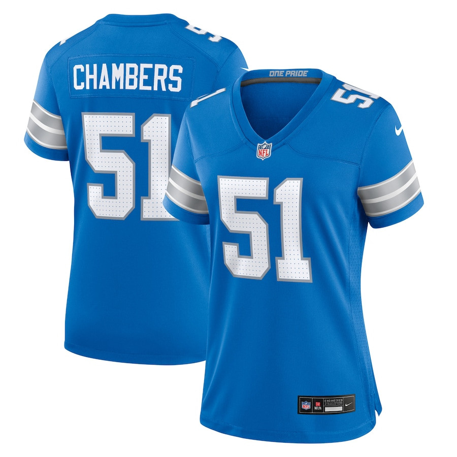 Steele Chambers 51 Detroit Lions Women's Game Jersey - Blue JS3773 Saliibo
