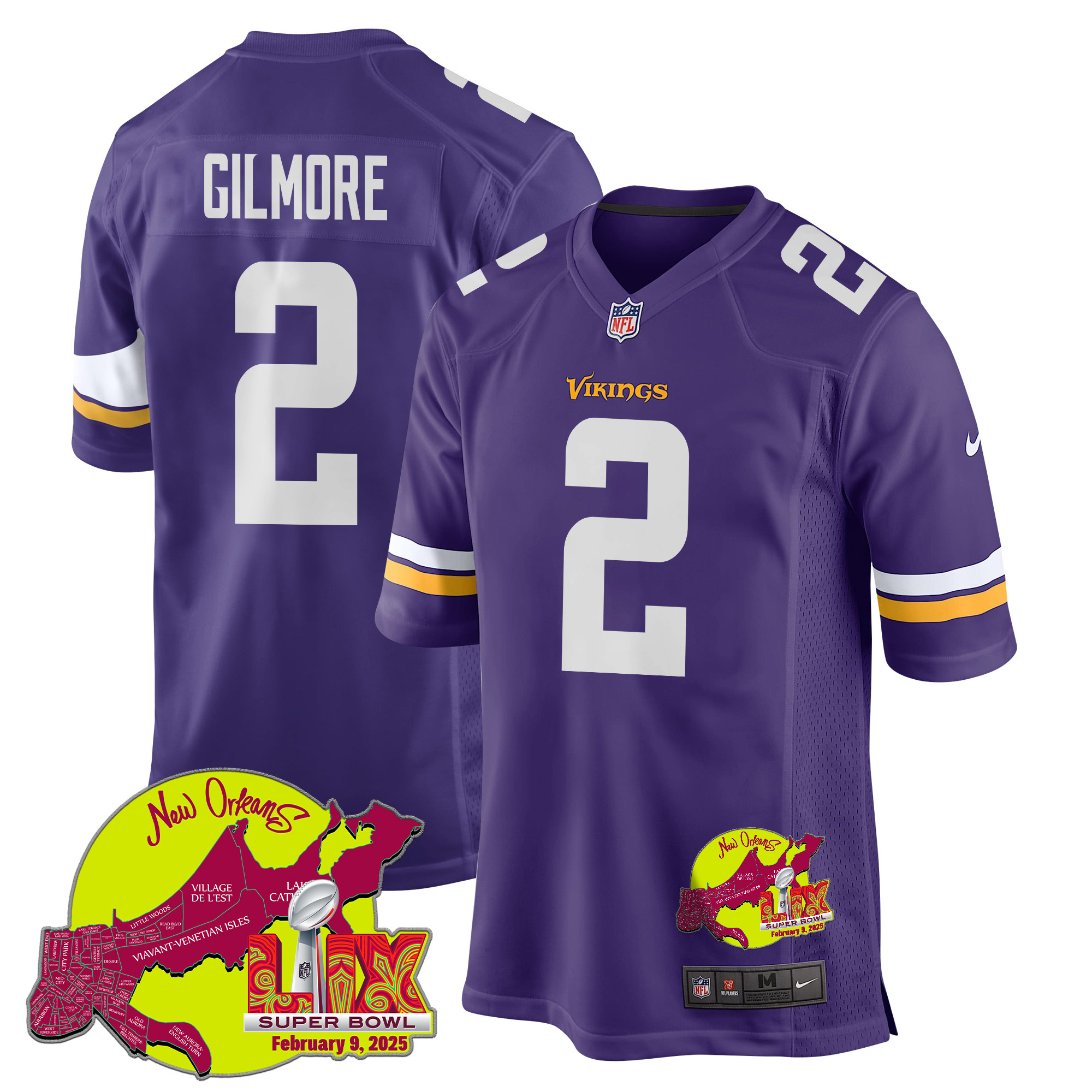 Stephon Gilmore 2 Minnesota Vikings Super Bowl LIX New Orleans Patch Game Men Jersey - Purple JS9401 Saliibo