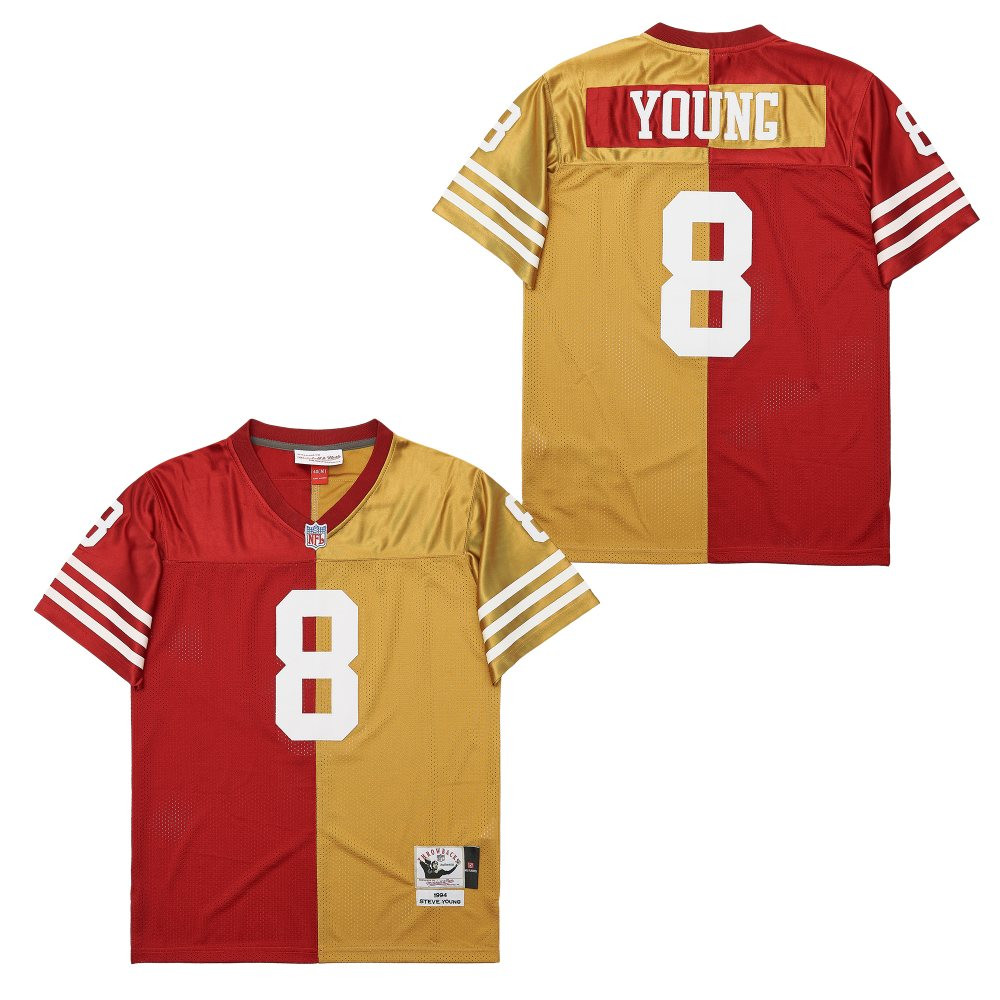Steve Young 8 San Francisco 49ers Two-Toned Throwback Men Jersey - Yellow/Red JS4516 Saliibo
