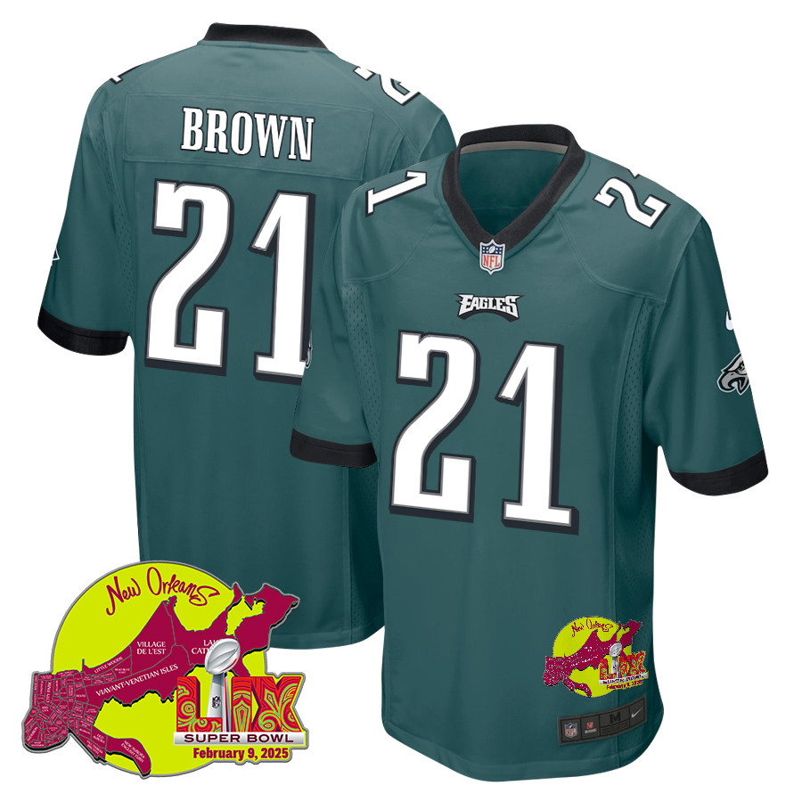 Sydney Brown 21 Philadelphia Eagles Super Bowl LIX New Orleans Patch Game Men Jersey - Midnight Green JS2237 Saliibo
