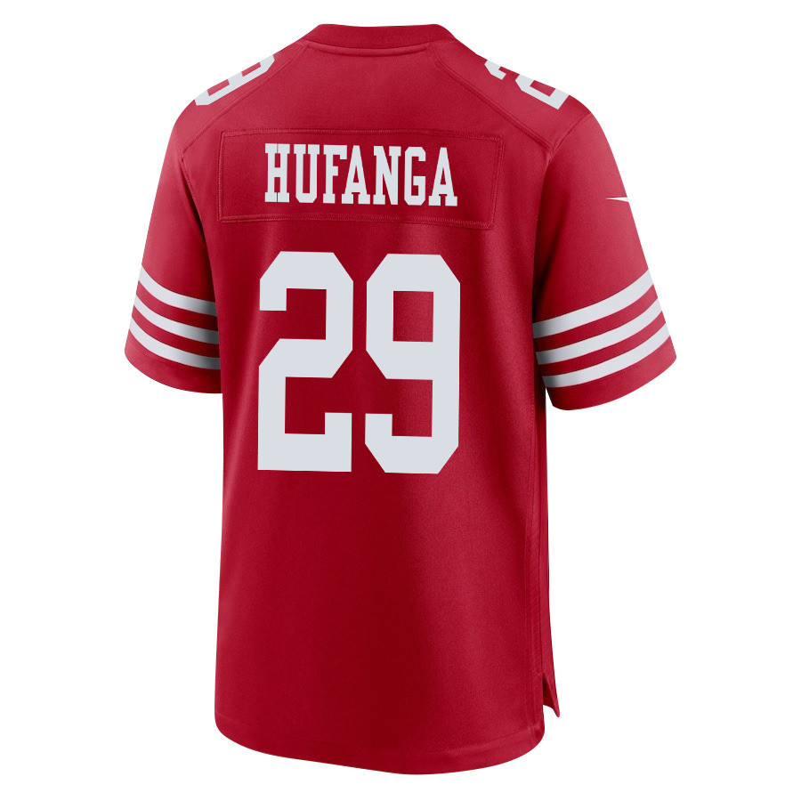 Talanoa Hufanga 29 San Francisco 49ers NFC Champions Patch Game Men Jersey - Scarlet JS5776 Saliibo - Image 3