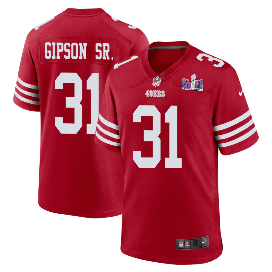 Tashaun Gipson Sr. 31 San Francisco 49ers Super Bowl LVIII Patch Game Men Jersey - Scarlet JS4170 Saliibo