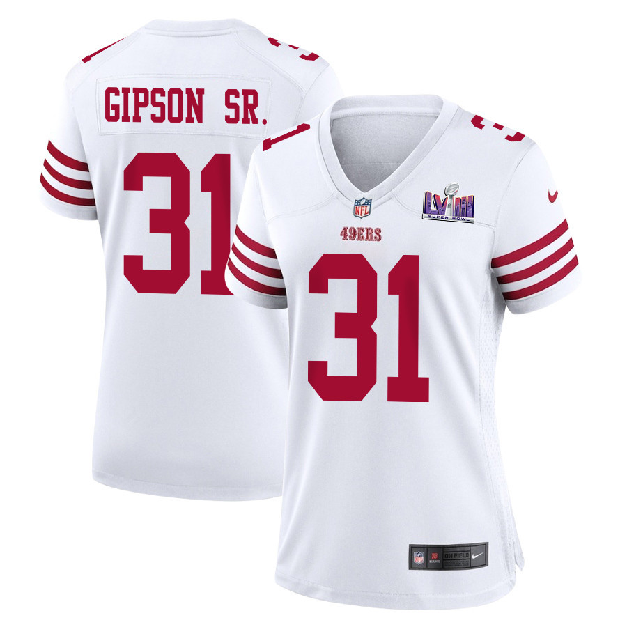 Tashaun Gipson Sr. 31 San Francisco 49ers Super Bowl LVIII Patch Game Women Jersey - White JS4695 Saliibo