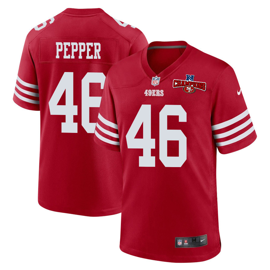 Taybor Pepper 46 San Francisco 49ers NFC Champions Patch Game Men Jersey - Scarlet JS4263 Saliibo