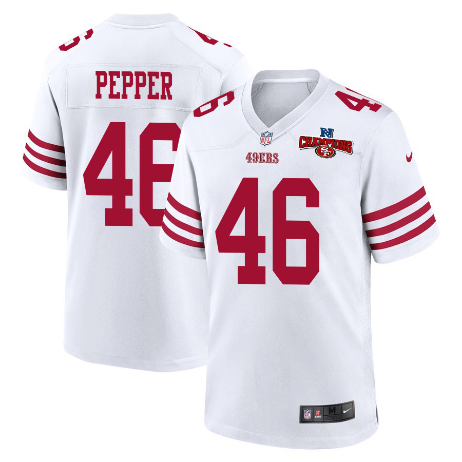 Taybor Pepper 46 San Francisco 49ers NFC Champions Patch Game Men Jersey - White JS4387 Saliibo