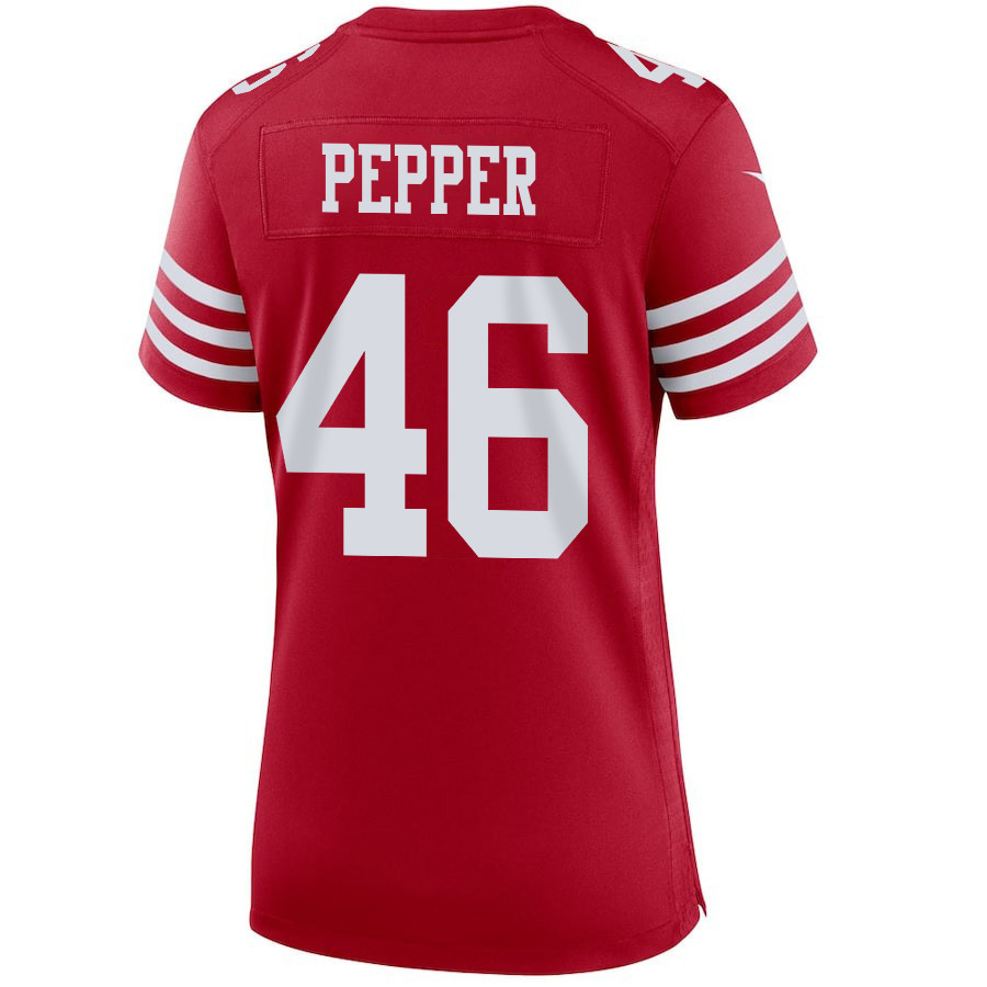 Taybor Pepper 46 San Francisco 49ers Super Bowl LVIII Patch Game Women Jersey - Scarlet JS5586 Saliibo - Image 3