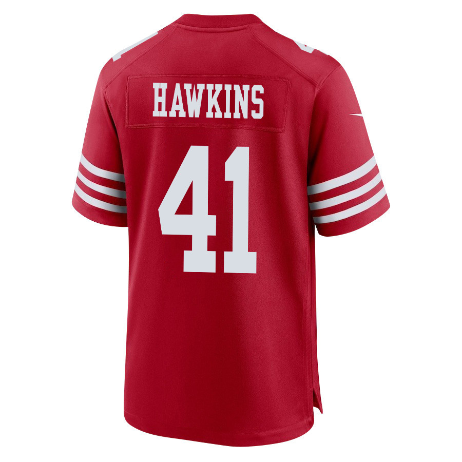 Tayler Hawkins 41 San Francisco 49ers Super Bowl LVIII Patch Game Men Jersey - Scarlet JS2307 Saliibo - Image 3