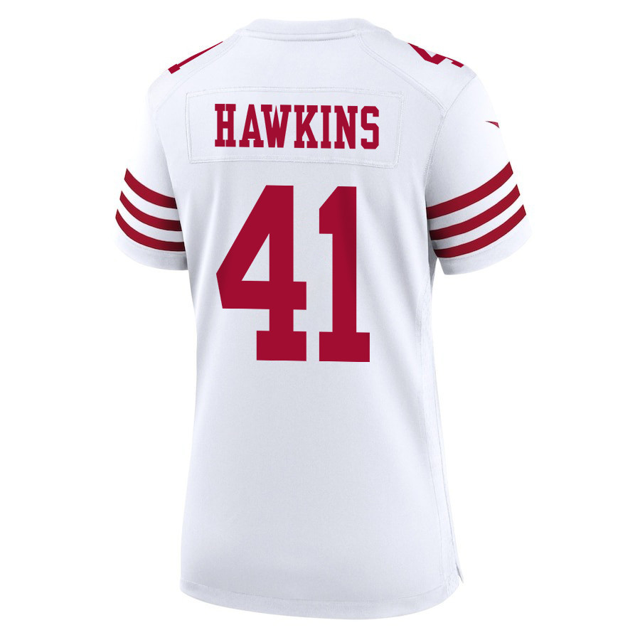Tayler Hawkins 41 San Francisco 49ers Super Bowl LVIII Patch Game Women Jersey - White JS1817 Saliibo - Image 3