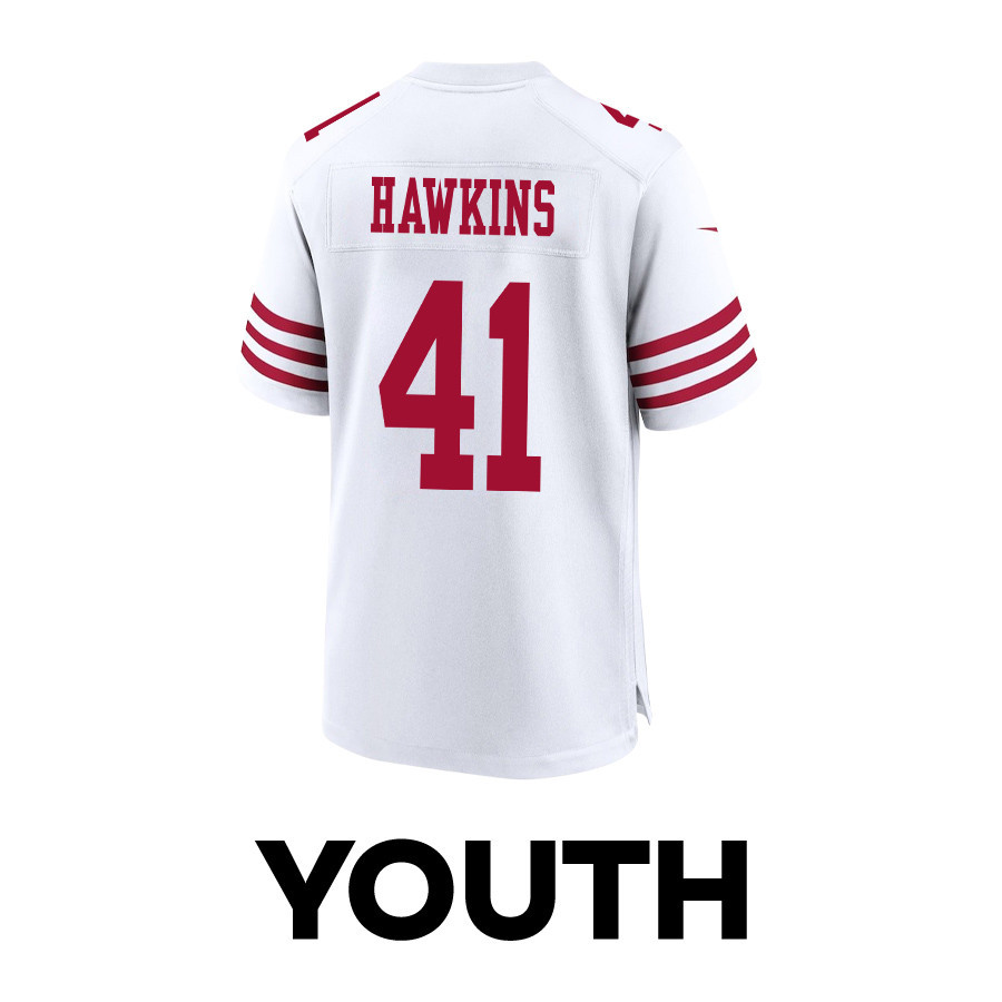 Tayler Hawkins 41 San Francisco 49ers Super Bowl LVIII Patch Game YOUTH Jersey - White JS6711 Saliibo - Image 3