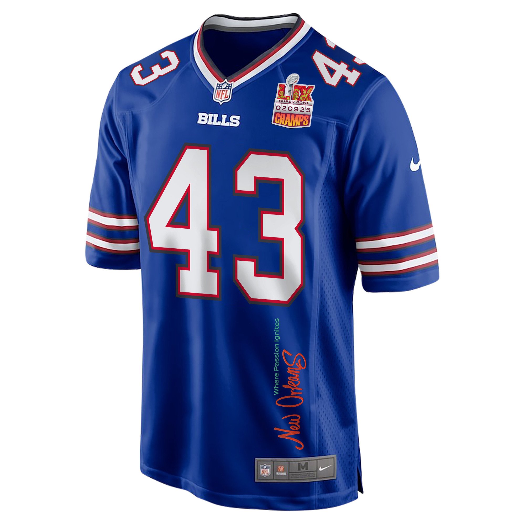 Terrel Bernard 43 Buffalo Bills Super Bowl LIX Champions Patch 'New Orleans - Where Passion Ignites' EMBROIDERED Game Men Jersey - Royal JS5029 Saliibo - Image 3
