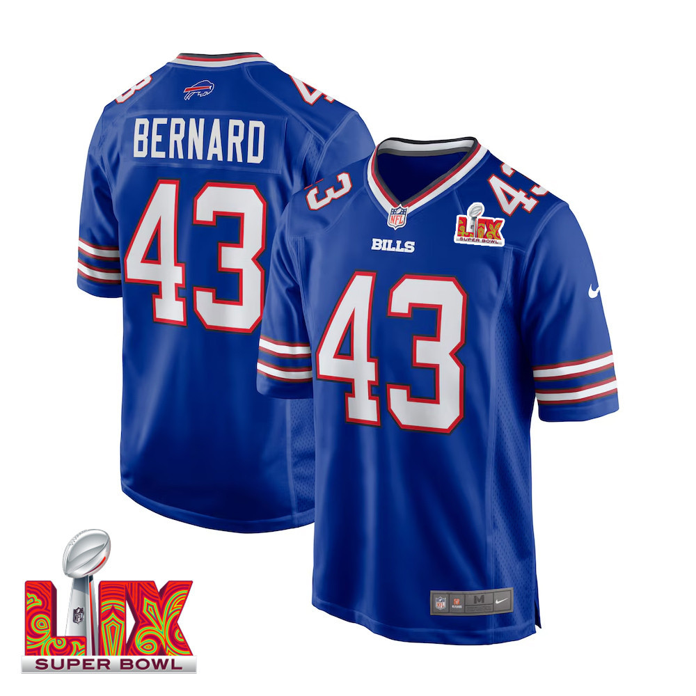 Terrel Bernard #43 Buffalo Bills Super Bowl LIX Jersey - Men's - Royal JS6914 Saliibo