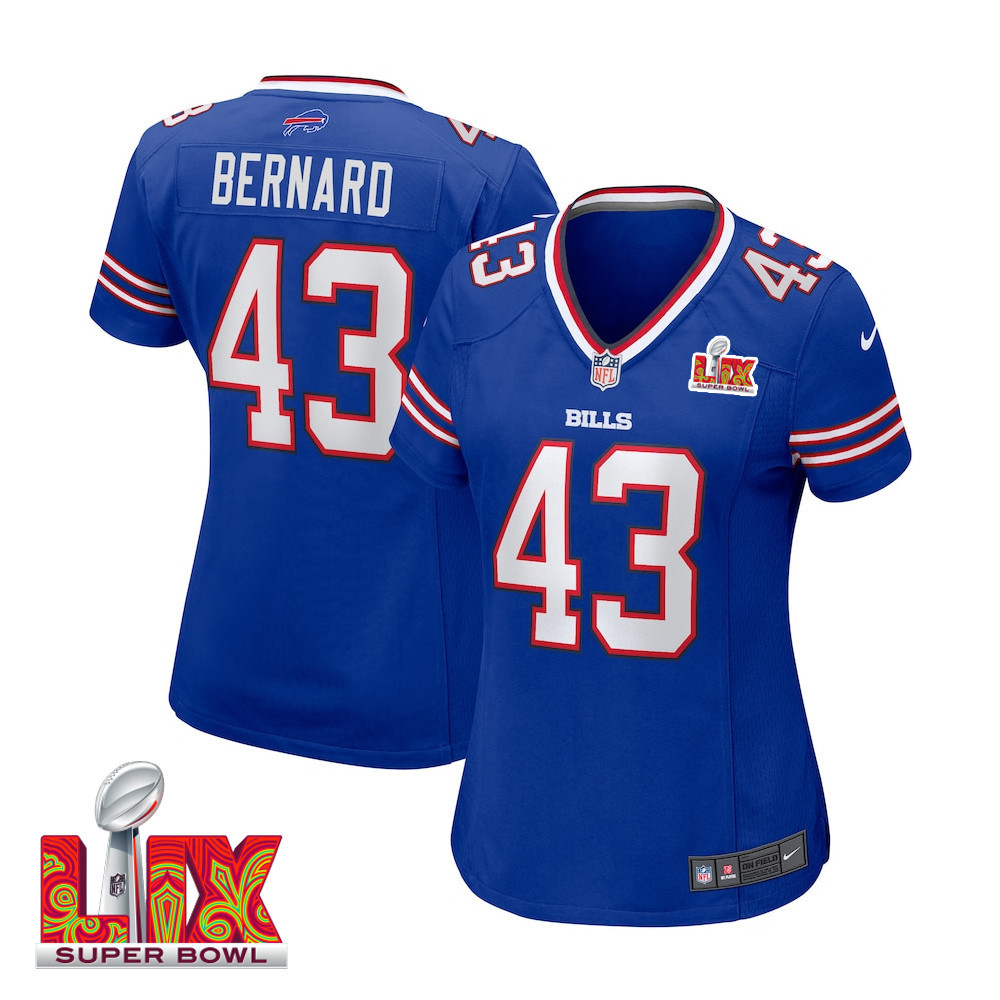 Terrel Bernard #43 Buffalo Bills Super Bowl LIX Women's Jersey - Royal JS4381 Saliibo