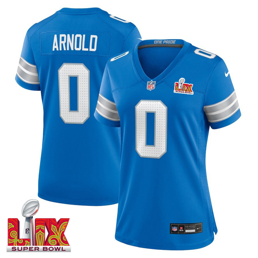 Terrion Arnold #0 Detroit Lions Super Bowl LIX Women's Jersey - Blue JS7373 Saliibo
